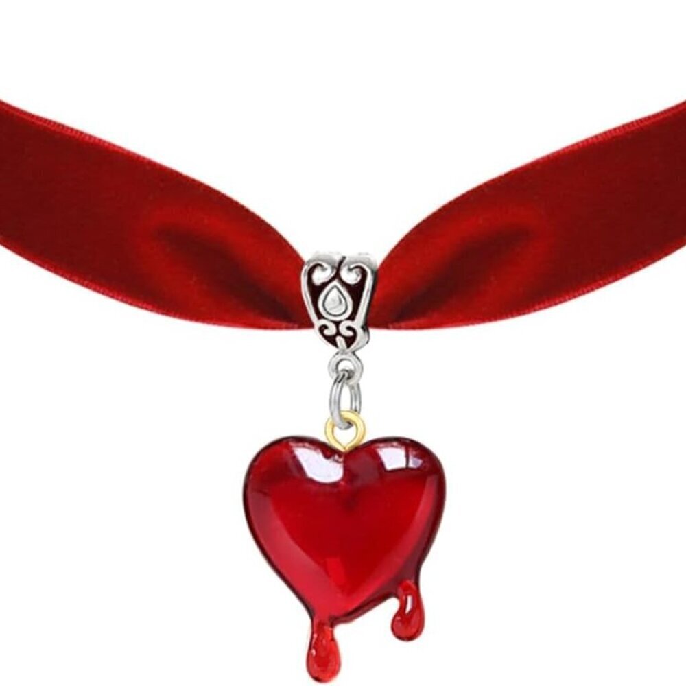 Vampire Blood Heart Necklace Velvet Choker Gothic Halloween Accessories